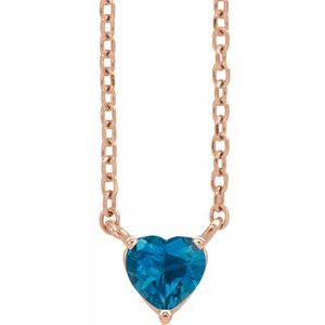 14K Rose Natural London Blue Topaz Heart 16-18" Necklace  Siddiqui Jewelers