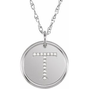 Sterling Silver .07 CTW Natural Diamond Posh Mommy¬Æ Initial T 18" Necklace Siddiqui Jewelers