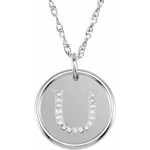 Sterling Silver .08 CTW Natural Diamond Posh Mommy¬Æ Initial U 18" Necklace Siddiqui Jewelers
