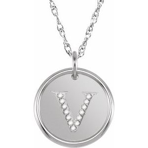 Sterling Silver .07 CTW Natural Diamond Posh Mommy¬Æ Initial V 18" Necklace Siddiqui Jewelers