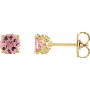 14K Yellow 5 mm Natural Pink Tourmaline Earrings Siddiqui Jewelers