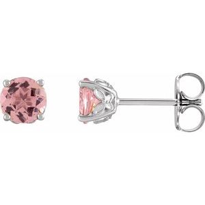 14K White 6 mm Natural Pink Tourmaline Earrings Siddiqui Jewelers