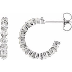 14K White 7/8 CTW Natural Diamond 14.5 mm Hoop Earrings Siddiqui Jewelers