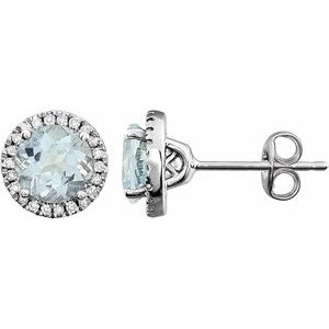 14K White Aquamarine & 1/8 CTW Diamond Earrings - Siddiqui Jewelers