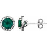 14K White Created Emerald & 1/8 CTW Diamond Earrings - Siddiqui Jewelers