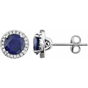 14K White Created Blue Sapphire & 1/8 CTW Diamond Earrings - Siddiqui Jewelers