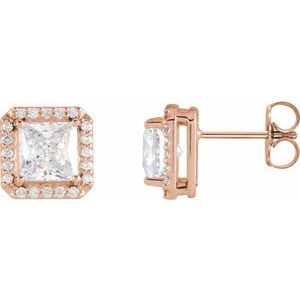 14K Rose Stuller Lab-Grown Moissanite & .08 CTW Natural Diamond Halo-Style Earrings Siddiqui Jewelers