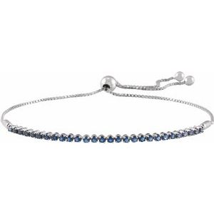 14K White Natural Blue Sapphire Adjustable 9 1/2" Bolo Bracelet Siddiqui Jewelers