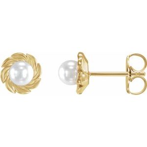 14K Yellow Cultured White Akoya Pearl Leaf Earrings Siddiqui Jewelers