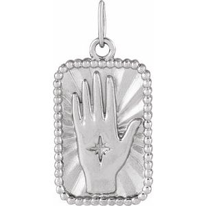 14K White 20.2x9.42 mm Hamsa Hand Tarot Pendant Siddiqui Jewelers