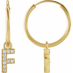 14K Yellow .04 CTW Natural Diamond Single Initial F Hoop Earring Siddiqui Jewelers