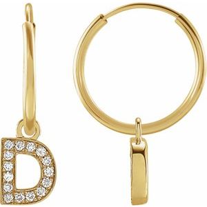 14K Yellow .05 CTW Natural Diamond Single Initial D Hoop Earring Siddiqui Jewelers