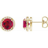 14K Yellow Lab-Grown Ruby & .05 CTW Natural Diamond Halo-Style Earrings Siddiqui Jewelers