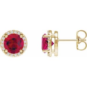 14K Yellow Lab-Grown Ruby & .05 CTW Natural Diamond Halo-Style Earrings Siddiqui Jewelers