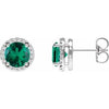 14K White Lab-Grown Emerald & .05 CTW Natural Diamond Halo-Style Earrings Siddiqui Jewelers
