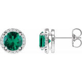 14K White Lab-Grown Emerald & .05 CTW Natural Diamond Halo-Style Earrings Siddiqui Jewelers