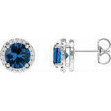 14K White Lab-Grown Blue Sapphire & .05 CTW Natural Diamond Halo-Style Earrings Siddiqui Jewelers