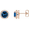 14K Rose Lab-Grown Blue Sapphire & .05 CTW Natural Diamond Halo-Style Earrings Siddiqui Jewelers