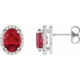 14K White 6x4 mm Lab-Grown Ruby & .06 CTW Natural Diamond Halo-Style Earring Siddiqui Jewelers