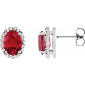14K White 5x3 mm Lab-Grown Ruby & .04 CTW Natural Diamond Halo-Style Earring Siddiqui Jewelers