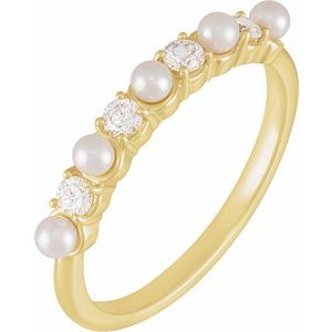 14K Yellow  Cultured White Seed Pearl & 1/4 CTW Natural Diamond Anniversary Band Siddiqui Jewelers