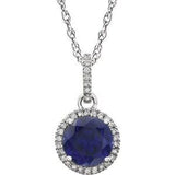 14K White Created Blue Sapphire & 1/10 CTW Diamond 18" Necklace - Siddiqui Jewelers