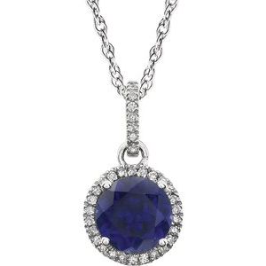 14K White Created Blue Sapphire & 1/10 CTW Diamond 18" Necklace - Siddiqui Jewelers