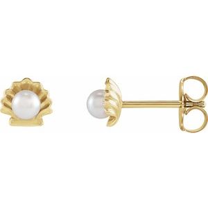 14K Yellow Cultured White Seed Pearl Shell Earrings Siddiqui Jewelers