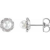 Sterling Silver Cultured White Akoya Pearl Leaf Earrings Siddiqui Jewelers