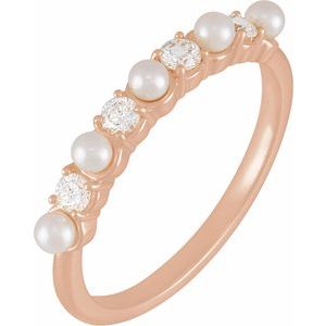 14K Rose  Cultured White Seed Pearl & 1/4 CTW Natural Diamond Anniversary Band Siddiqui Jewelers