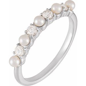 14K White  Cultured White Seed Pearl & 1/4 CTW Natural Diamond Anniversary Band Siddiqui Jewelers