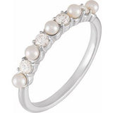 Platinum  Cultured White Seed Pearl & 1/4 CTW Natural Diamond Anniversary Band Siddiqui Jewelers