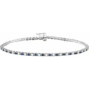 14K White Natural Blue Sapphire & 5/8 CTW Natural Diamond Line 7 1/4" Bracelet Siddiqui Jewelers
