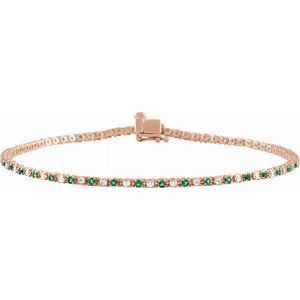 14K Rose Natural Emerald & 5/8 CTW Natural Diamond Line 7 1/4" Bracelet Siddiqui Jewelers