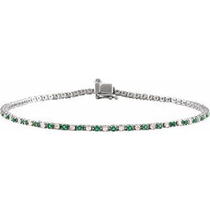 14K White Natural Emerald & 5/8 CTW Natural Diamond Line 7 1/4" Bracelet Siddiqui Jewelers