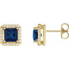 14K Yellow Lab-Grown Blue Sapphire & .08 CTW Natural Diamond Halo-Style Earrings Siddiqui Jewelers