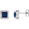 Sterling Silver Lab-Grown Blue Sapphire & .08 CTW Natural Diamond Halo-Style Earrings Siddiqui Jewelers