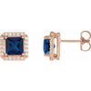 14K Rose Lab-Grown Blue Sapphire & .08 CTW Natural Diamond Halo-Style Earrings Siddiqui Jewelers