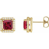 14K Yellow Lab-Grown Ruby & .08 CTW Natural Diamond Halo-Style Earrings Siddiqui Jewelers