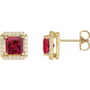 14K Yellow Lab-Grown Ruby & .08 CTW Natural Diamond Halo-Style Earrings Siddiqui Jewelers