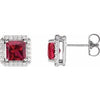 Platinum Lab-Grown Ruby & .08 CTW Natural Diamond Halo-Style Earrings Siddiqui Jewelers