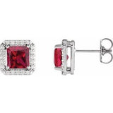 Platinum 5x5 mm Lab-Grown Ruby 1/6 CTW Natural Diamond Halo-Style Earrings Siddiqui Jewelers