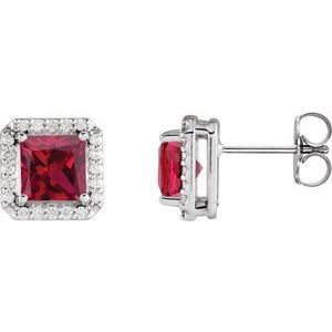 Sterling Silver Lab-Grown Ruby & .08 CTW Natural Diamond Halo-Style Earrings Siddiqui Jewelers