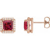 14K Rose 5x5 mm Lab-Grown Ruby 1/6 CTW Natural Diamond Halo-Style Earrings Siddiqui Jewelers