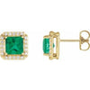 14K Yellow 5x5 mm Lab-Grown Emerald 1/6 CTW Natural Diamond Halo-Style Earrings Siddiqui Jewelers