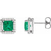 Sterling Silver Lab-Grown Emerald & .08 CTW Natural Diamond Halo-Style Earrings Siddiqui Jewelers