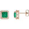 14K Rose 5x5 mm Lab-Grown Emerald 1/6 CTW Natural Diamond Halo-Style Earrings Siddiqui Jewelers