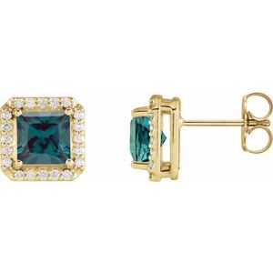 14K Yellow Lab-Grown Alexandrite & .08 CTW Natural Diamond Halo-Style Earrings Siddiqui Jewelers