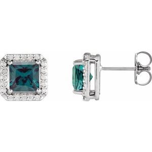 Sterling Silver 5x5 mm Lab-Grown Alexandrite 1/6 CTW Natural Diamond Halo-Style Earrings Siddiqui Jewelers