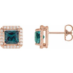 14K Rose Lab-Grown Alexandrite & .08 CTW Natural Diamond Halo-Style Earrings Siddiqui Jewelers